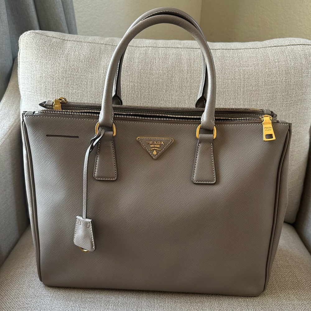 Prada Taupe Leather Handbag with Gold Accents - Picture 5 of 15